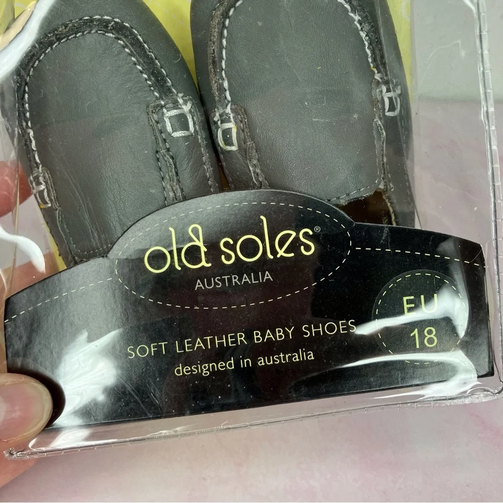 Old Soles Baby boat shoes taupe grey‎ leather loafers shoes 18 EU or 2 infant US